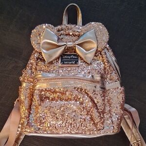 Disney Parks Loungefly Shimmering Rose Gold Backpack with Bow